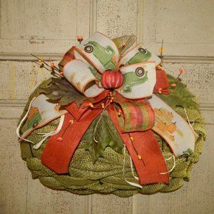 Handmade Halloween Fall 3D Paper Mesh Pumpkin Door Wreath